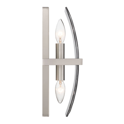 Aenon 2-light Wall Sconce in Pewter with Smokey Water Glass - - Golden Lighting