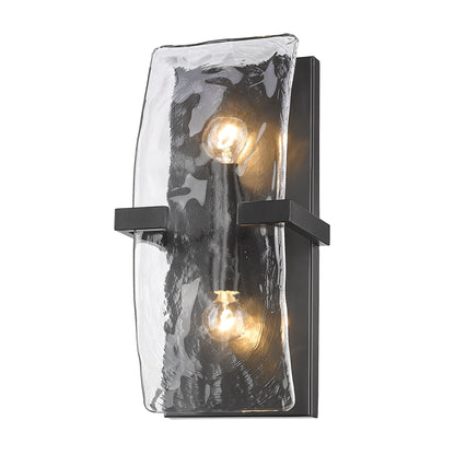 Aenon 2-Light Wall Sconce in Matte Black with Hammered Water Glass Shade - - Golden Lighting