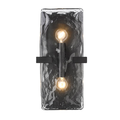 Aenon 2-Light Wall Sconce in Matte Black with Hammered Water Glass Shade - Matte Black / Hammered Water Glass / Clear - Golden Lighting