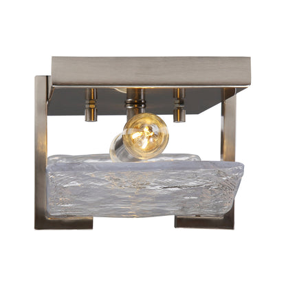 Aenon 2-Light Wall Sconce in Pewter with Hammered Water Glass - Pewter / Hammered Water Glass / Clear - Golden Lighting