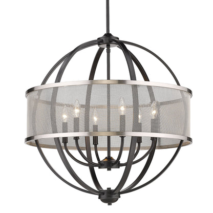 Colson BLK 6 Light Chandelier (with Pewter shade) in Matte Black - - Golden Lighting