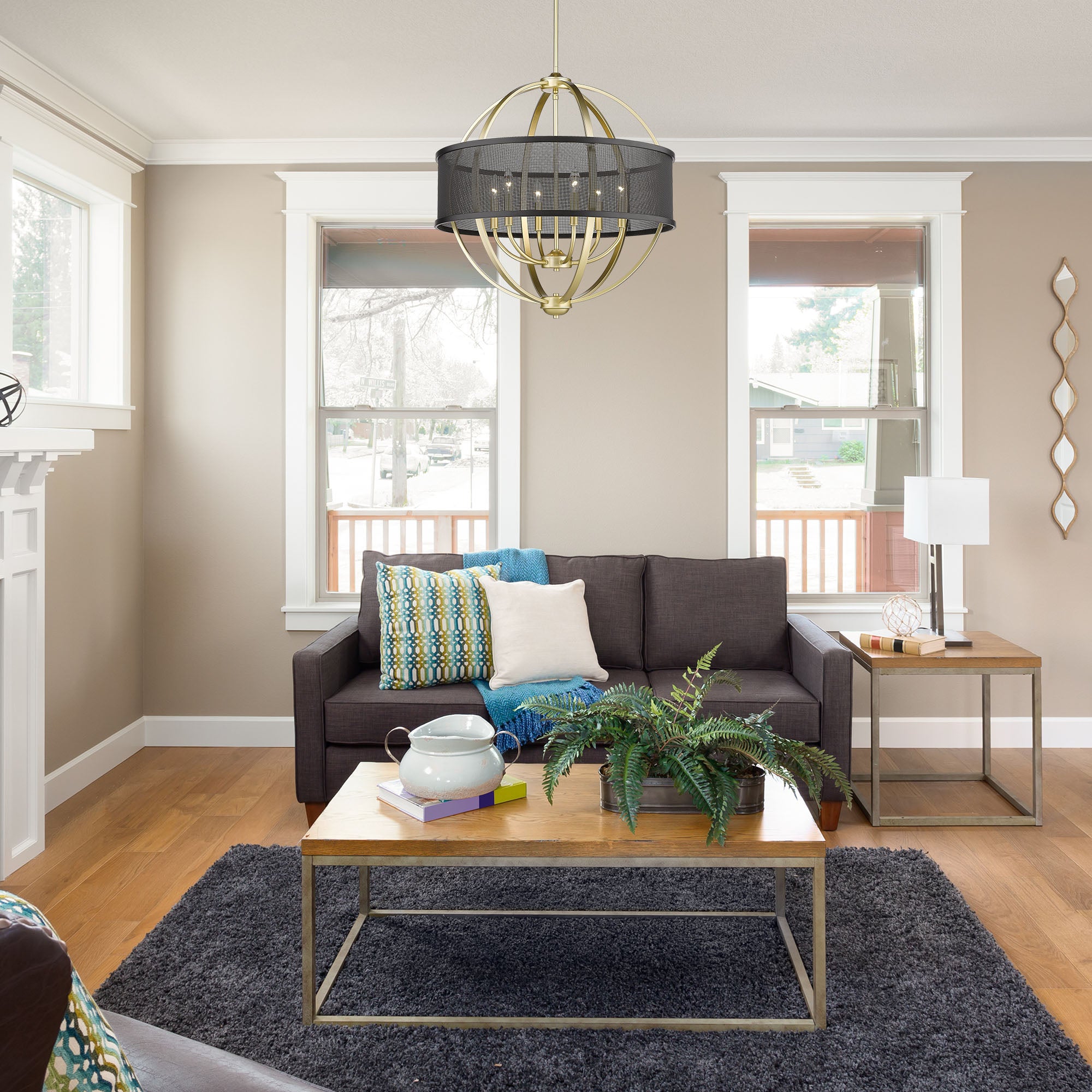 Colson 6 Light Chandelier in Olympic Gold & Matte Black Shade - Default Title - Golden Lighting