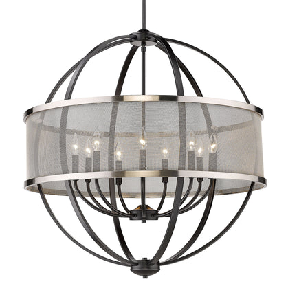 Colson BLK 9 Light Chandelier (with Pewter shade) in Matte Black - - Golden Lighting