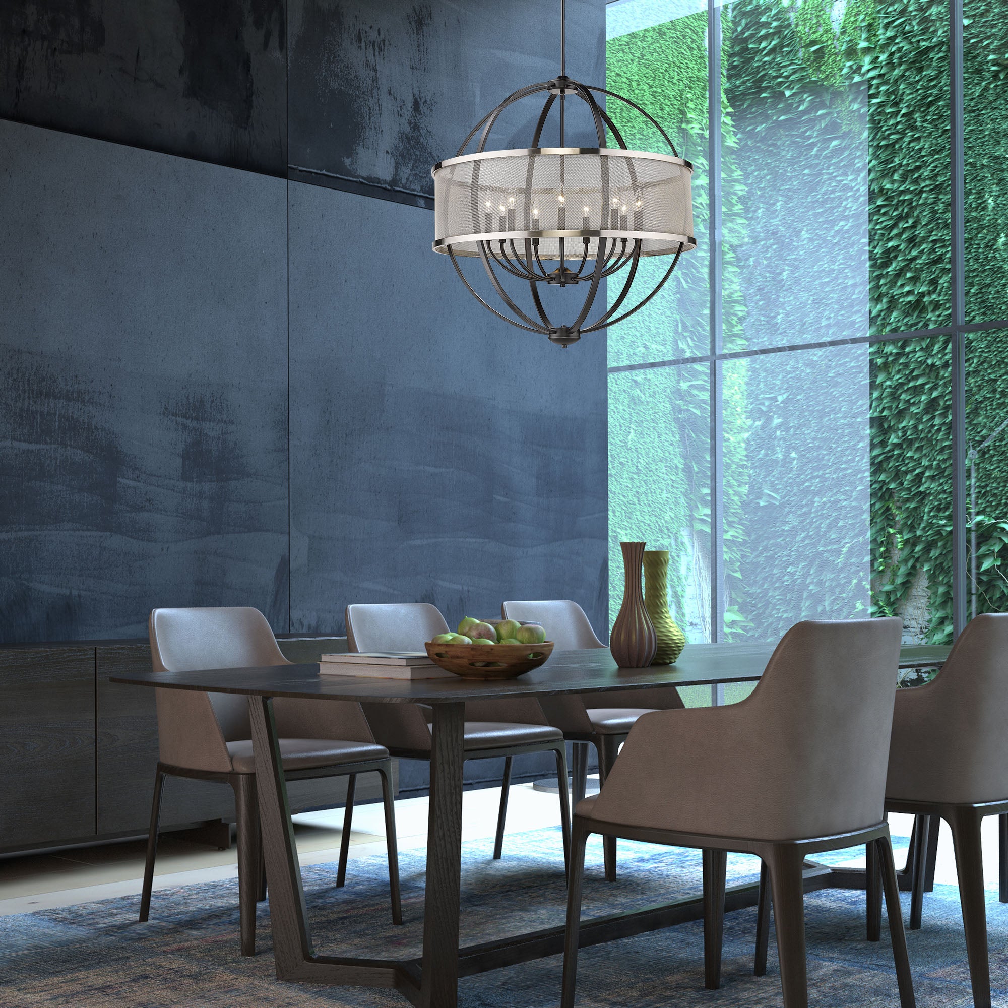 Golden Lighting Colson 9-light Chandelier in Matte Black and Pewter shade