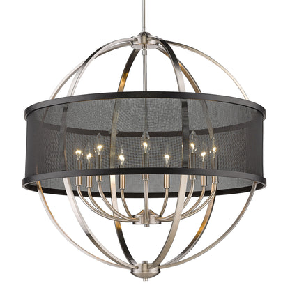 Colson PW 9 Light Chandelier (with Matte Black shade) in Pewter - - Golden Lighting