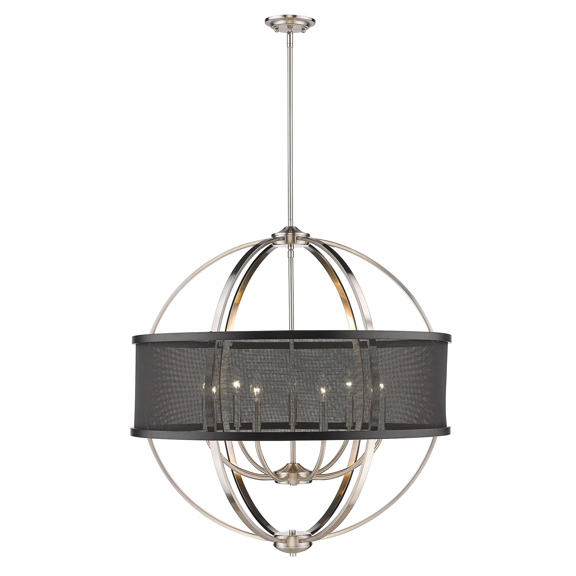 Colson PW 9 Light Chandelier (with Matte Black shade) in Pewter - Pewter / Matte Black / Black - Golden Lighting