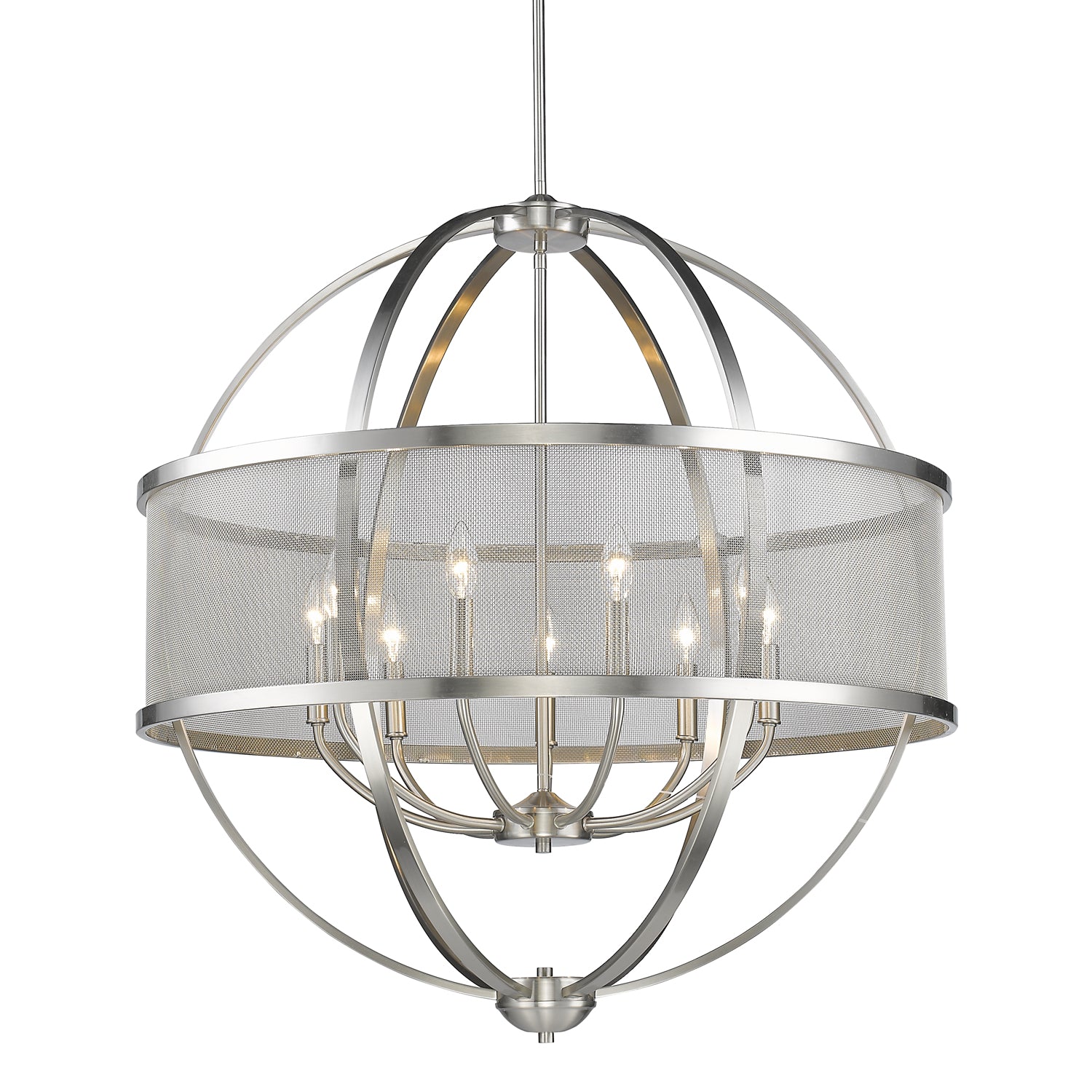 Colson PW 9 Light Chandelier (with shade) in Pewter - - Golden Lighting