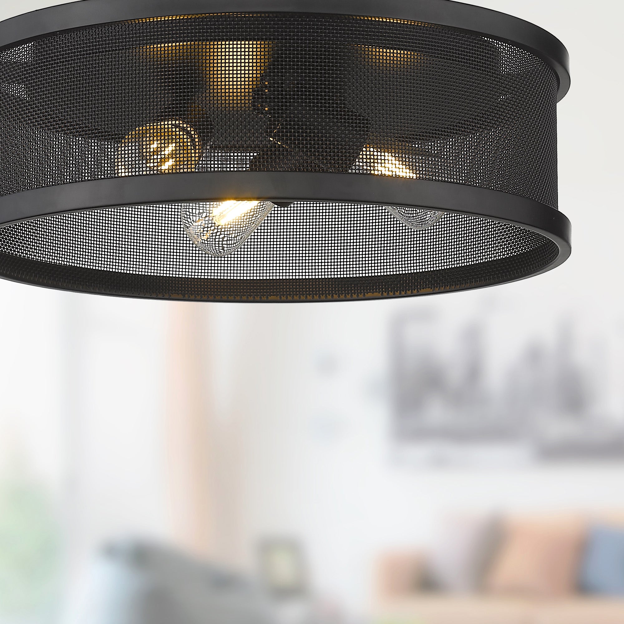 Channing 15" Flush Mount in Matte Black - Incandescent,Type A / 3 x 60W(M) / 15"L x 15"W x 4.75"H - Golden Lighting