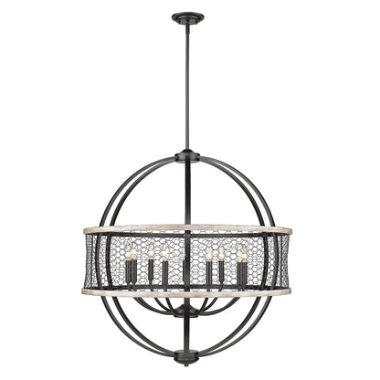 Roost 9 Light Chandelier in Matte Black with Chicken Wire Shade - Matte Black / Chicken Wire / Gray - Golden Lighting