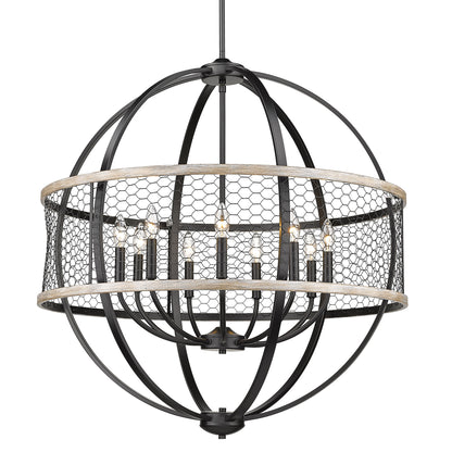 Roost 9 Light Chandelier in Matte Black with Chicken Wire Shade - - Golden Lighting