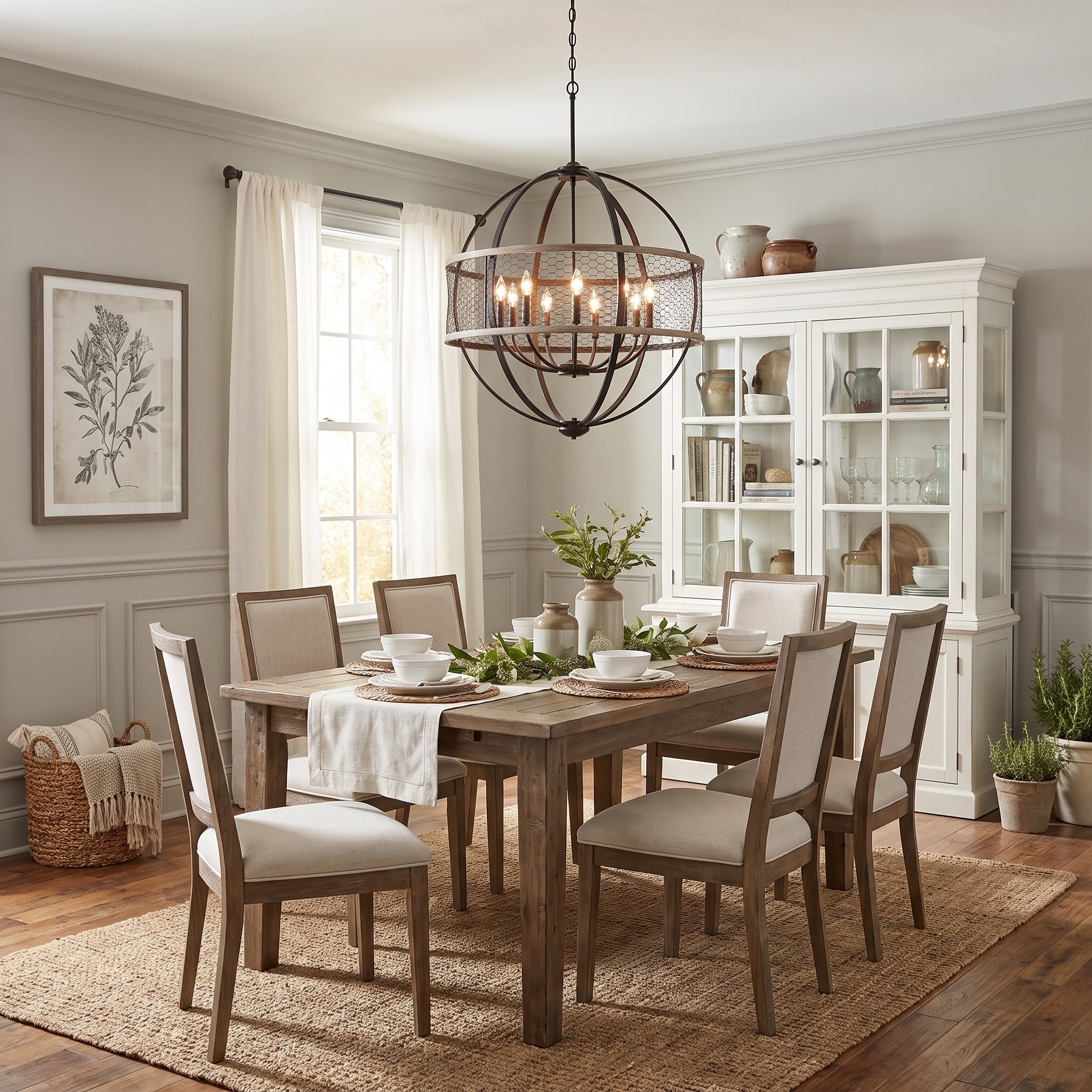 Roost 9-light Chandelier in Matte Black, AI-visualized dining room scene - Golden Lighting