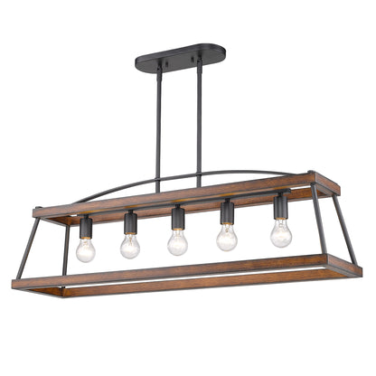 Teagan Linear Pendant in Natural Black with Rustic Oak Accents - - Golden Lighting