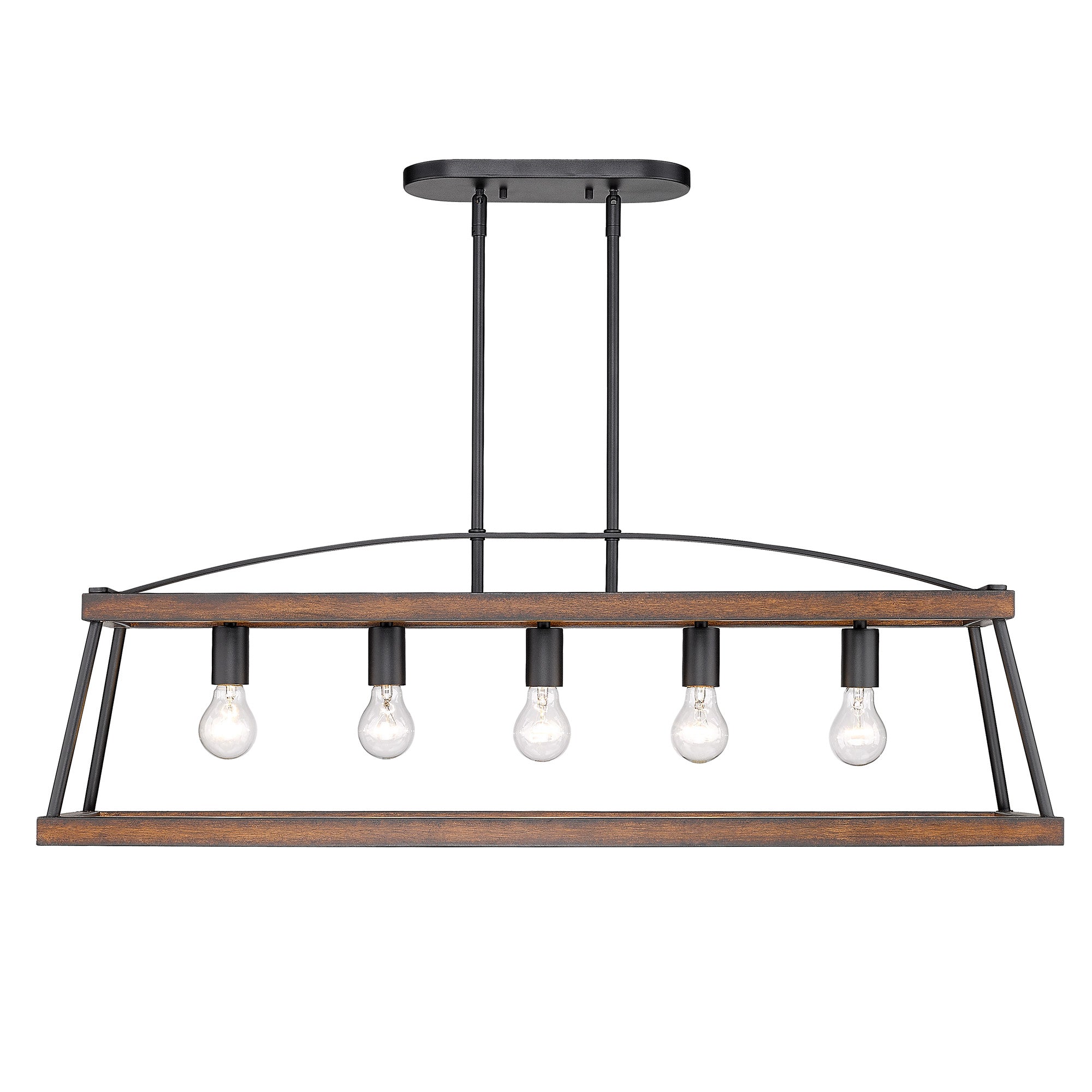 Teagan Linear Pendant in Natural Black with Rustic Oak Accents - Natural Black / Rustic Oak Wood / Brown - Golden Lighting