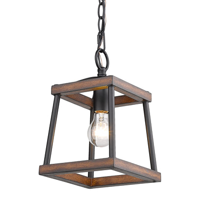 Teagan Mini Pendant in Natural Black with Rustic Oak Accents - - Golden Lighting