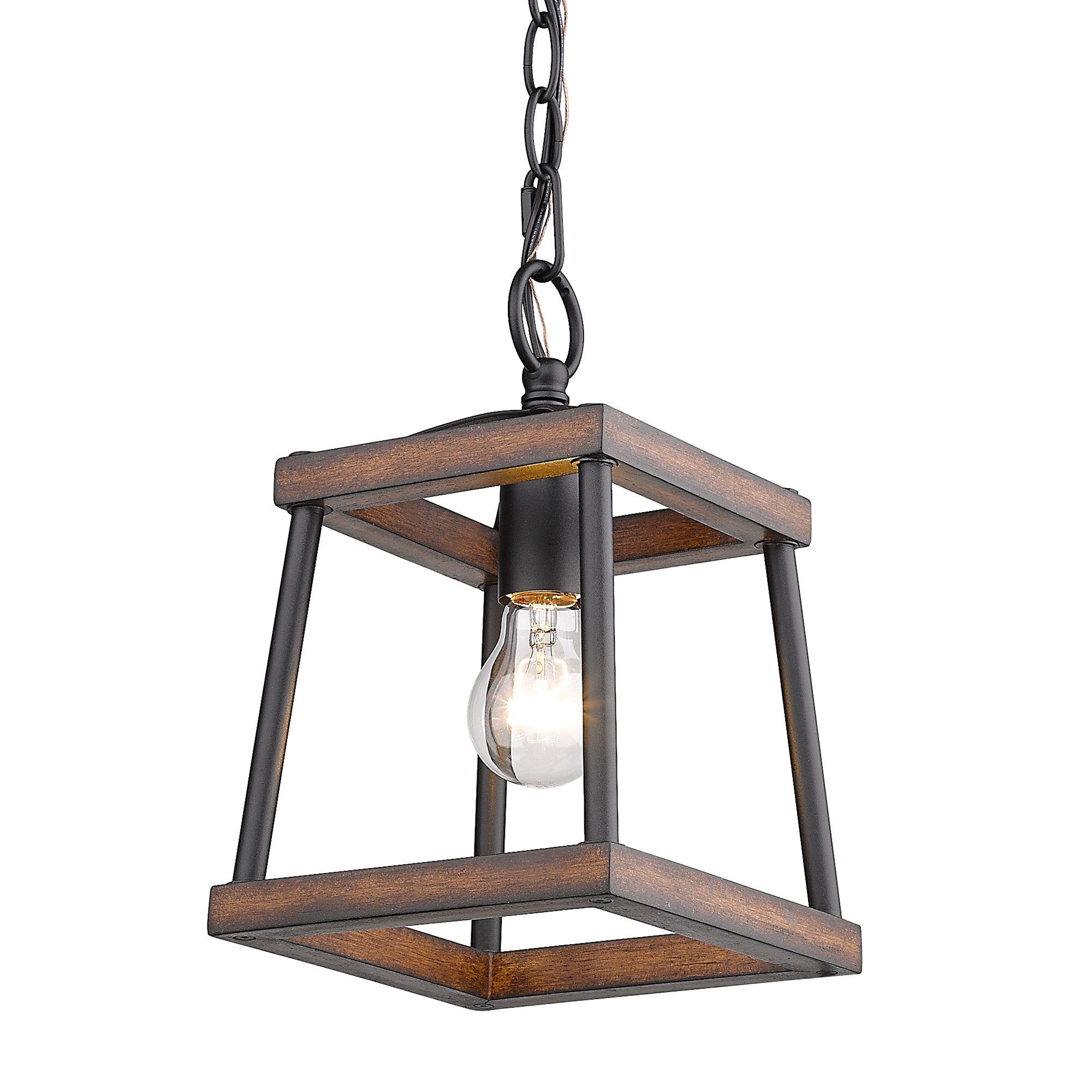 Teagan Mini Pendant in Natural Black with Rustic Oak Accents - - Golden Lighting