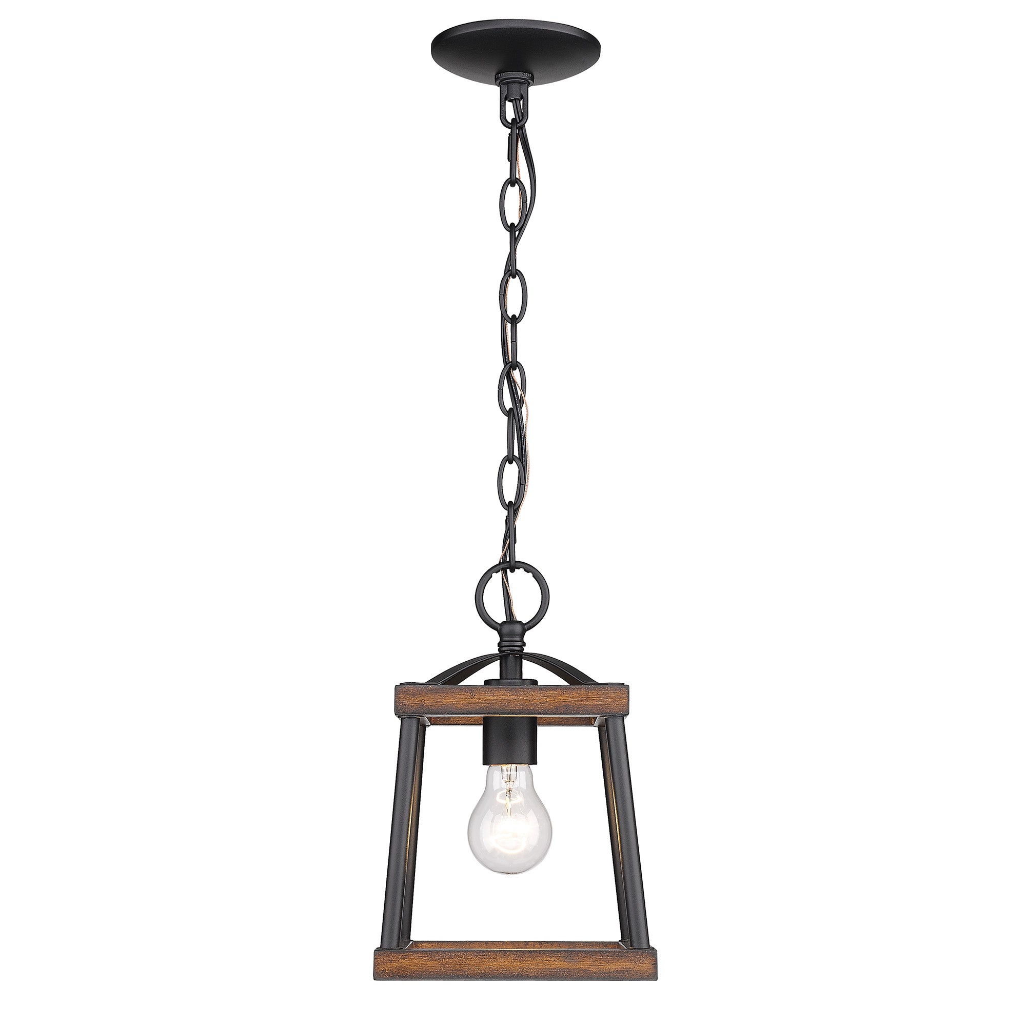 Teagan Mini Pendant in Natural Black with Rustic Oak Accents - Natural Black / Rustic Oak Wood / Brown - Golden Lighting