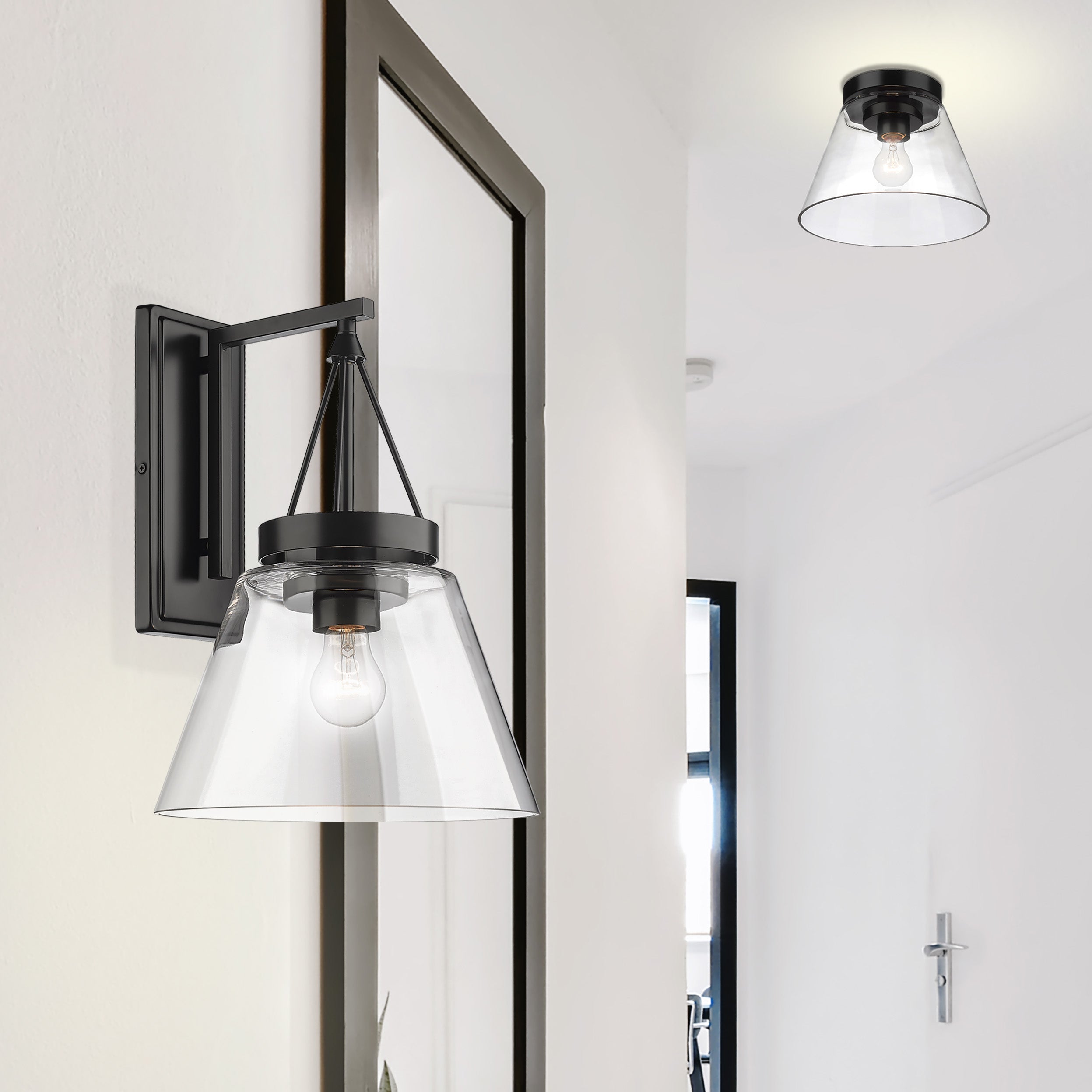 Golden Lighting Penn 1-light Wall Sconce in Matte Black and Clear Glass