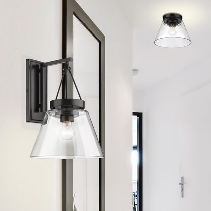 Golden Lighting Penn 1-light Wall Sconce in Matte Black and Clear Glass