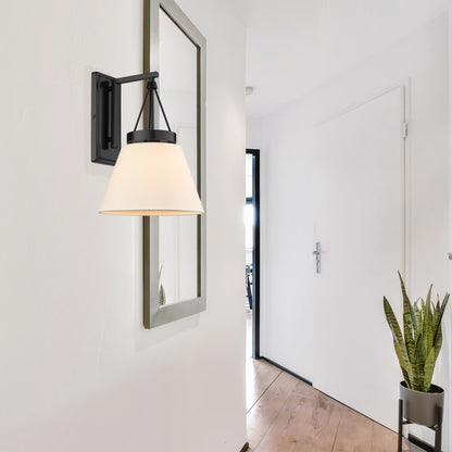 Penn 1 Light Wall Sconce in Matte Black with Modern White Shade - Incandescent,Type A / 1 x 60W(M) / 11"W x 15.5"H x 11.875"E - Golden Lighting