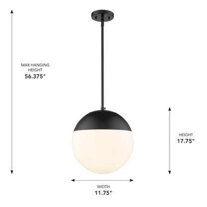 Golden Lighting Dixon 1-light 12in Pendant and Matte Black shade and Opal Glass - - Golden Lighting