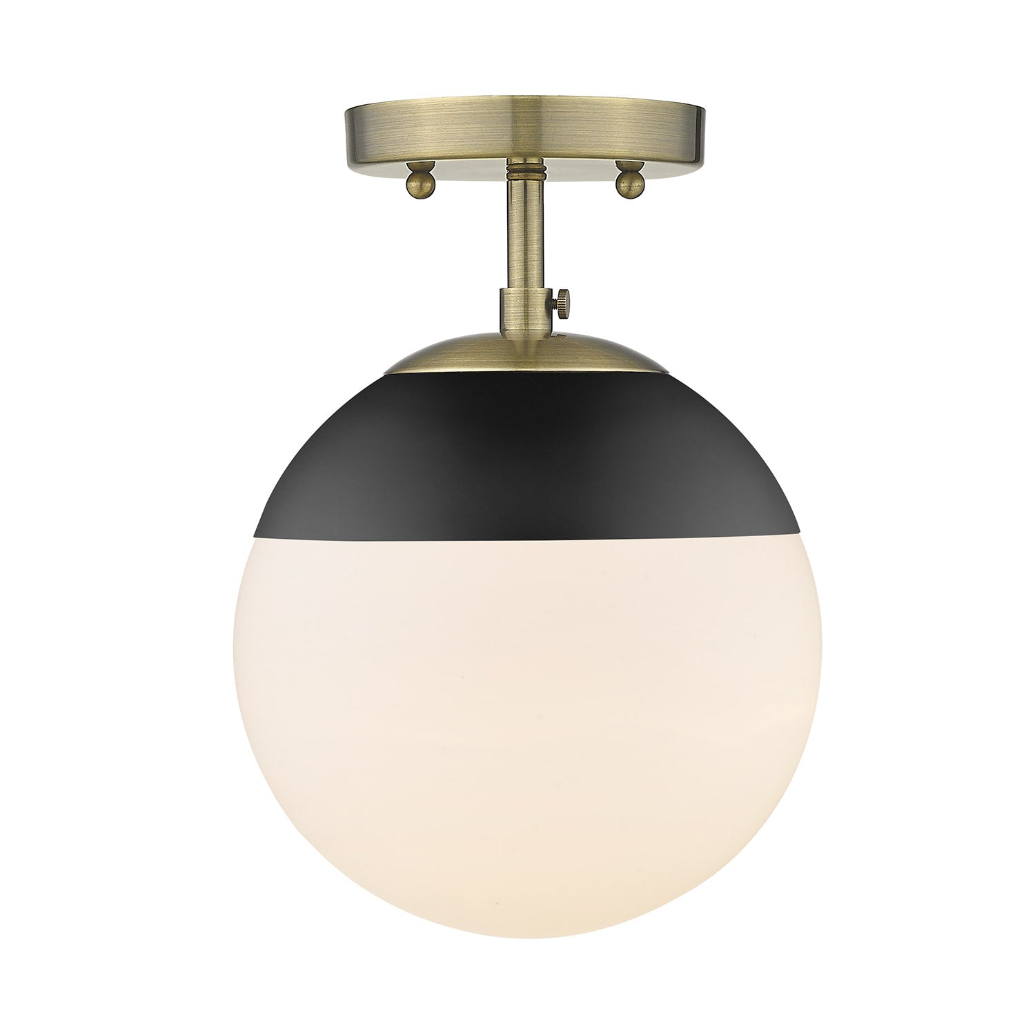 Dixon Semi-Flush in Aged Brass with Opal Glass and Matte Black Cap - - Golden Lighting