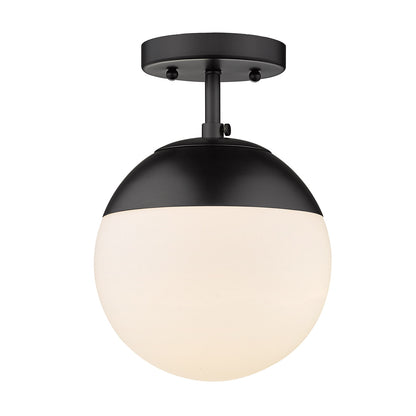 Dixon Semi-Flush in Matte Black with Opal Glass and Matte Black Cap - Matte Black / Opal / White - Golden Lighting