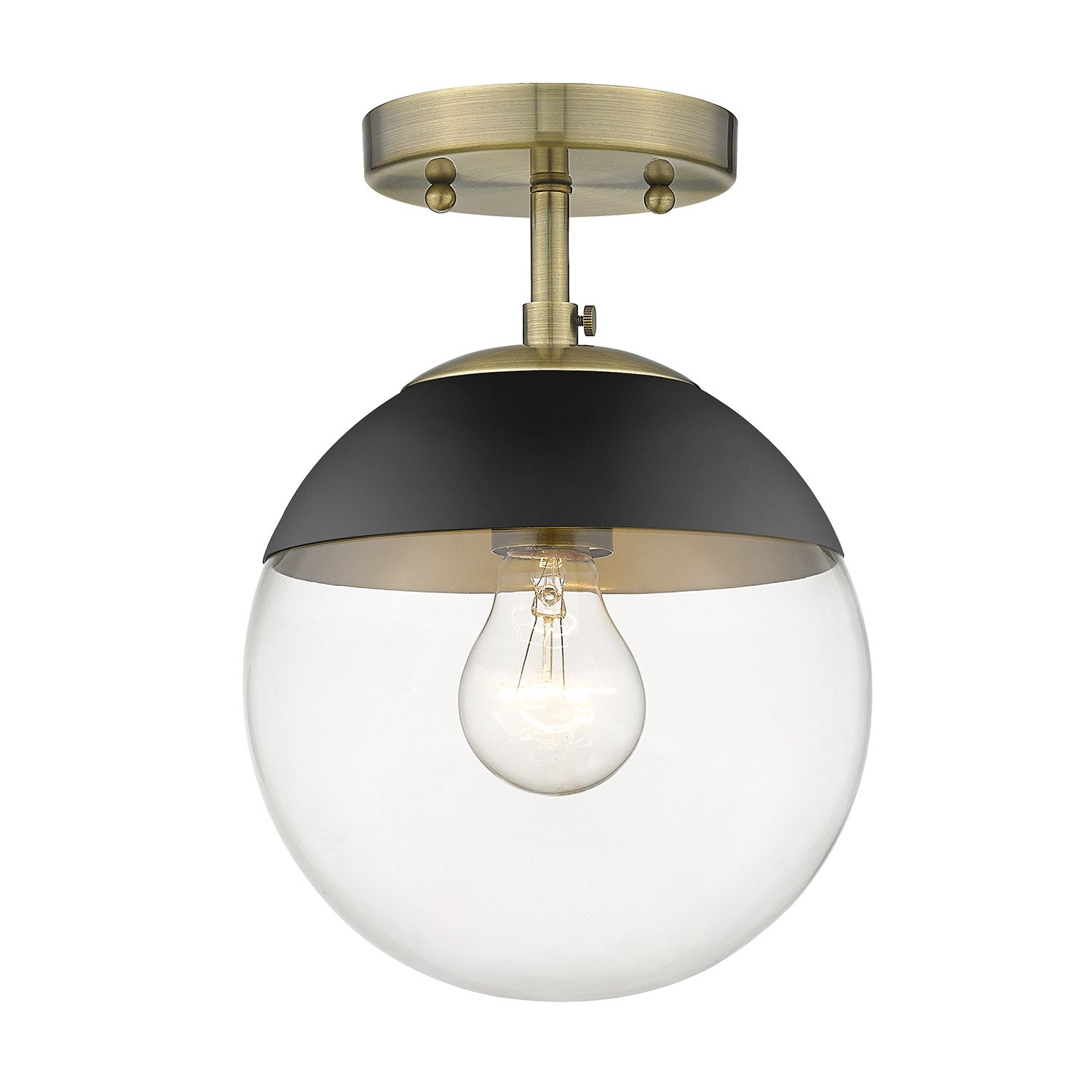 Dixon Semi-Flush in Aged Brass with Clear Glass and Black Cap - Default Title - Golden Lighting