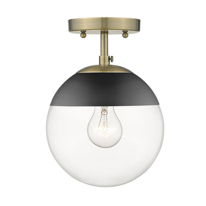 Dixon Semi-Flush in Aged Brass with Clear Glass and Black Cap - - Golden Lighting