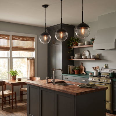 Dixon 1-light Pendant in Matte Black, AI-visualized kitchen scene - Golden Lighting