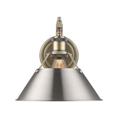 Yep by Golden Lighting Orwell 1-light Wall Sconce in Aged Brass and Pewter shade - - Golden Lighting