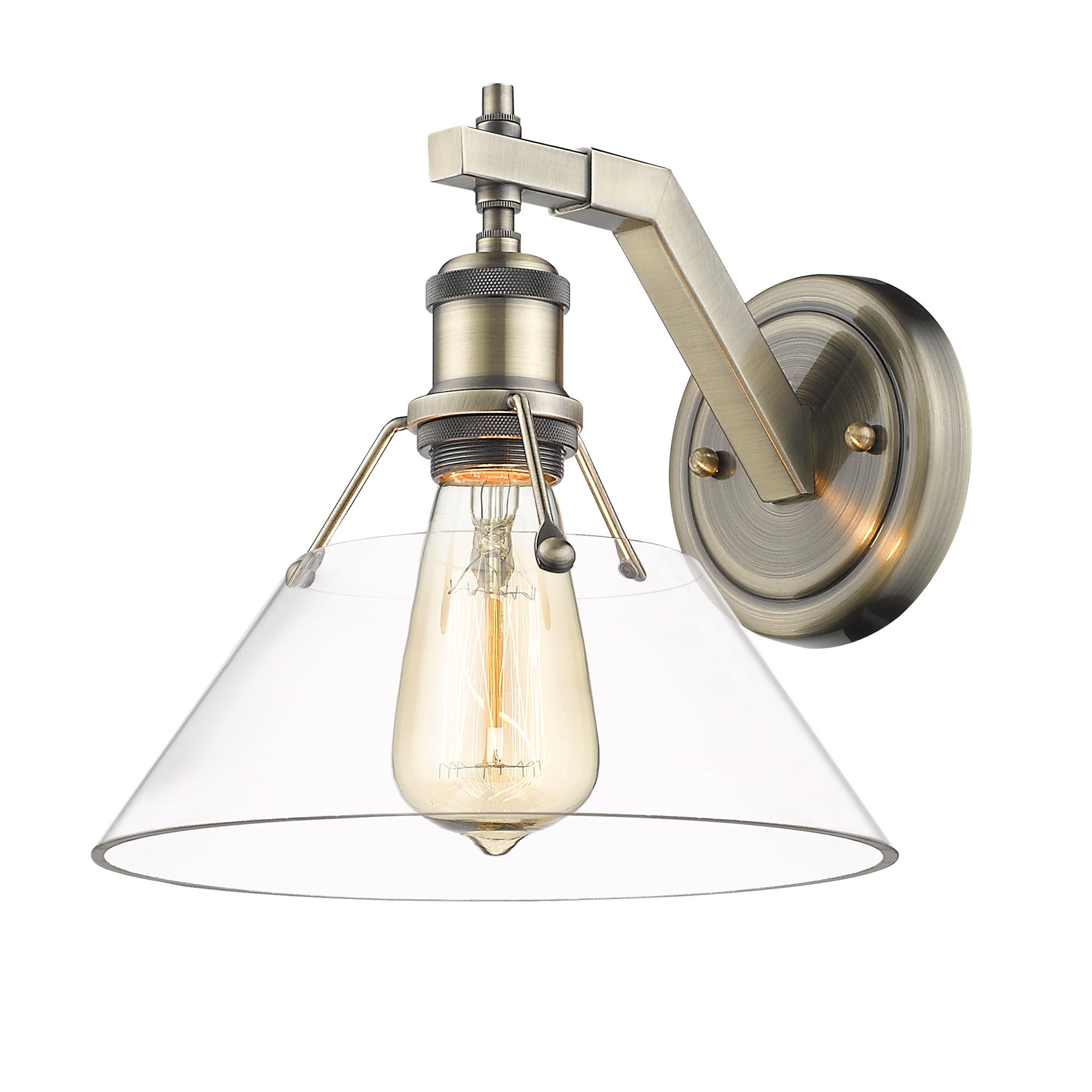 Orwell 1-Light Wall Sconce in Aged Brass with Clear Glass - - Golden Lighting