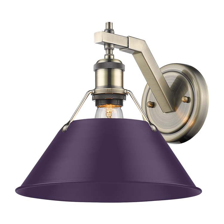 Yep by Golden Lighting Orwell 1-light Wall Sconce in Aged Brass and Exotic Purple shade