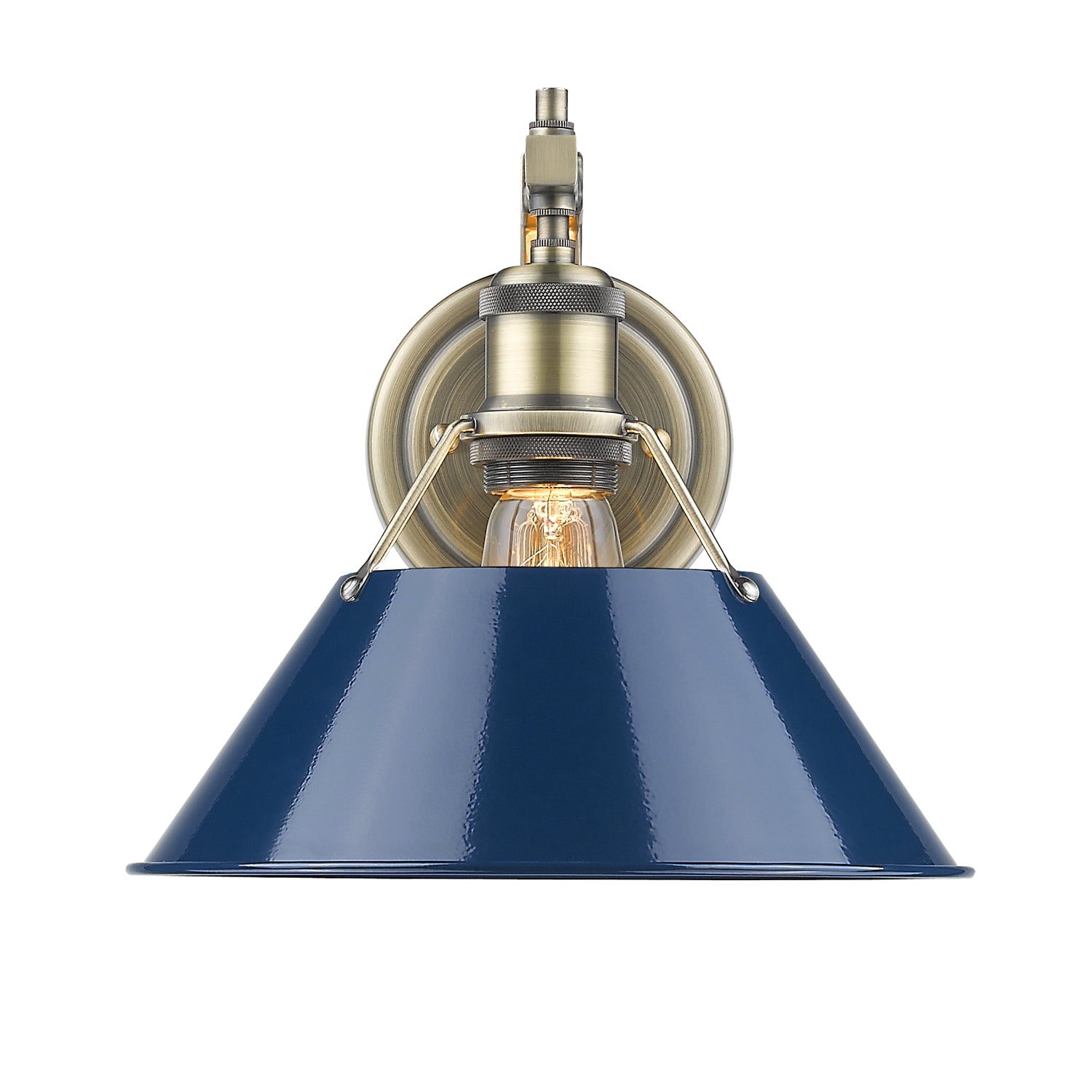 Orwell 1-Light Wall Sconce in Aged Brass with Matte Navy - - Golden Lighting