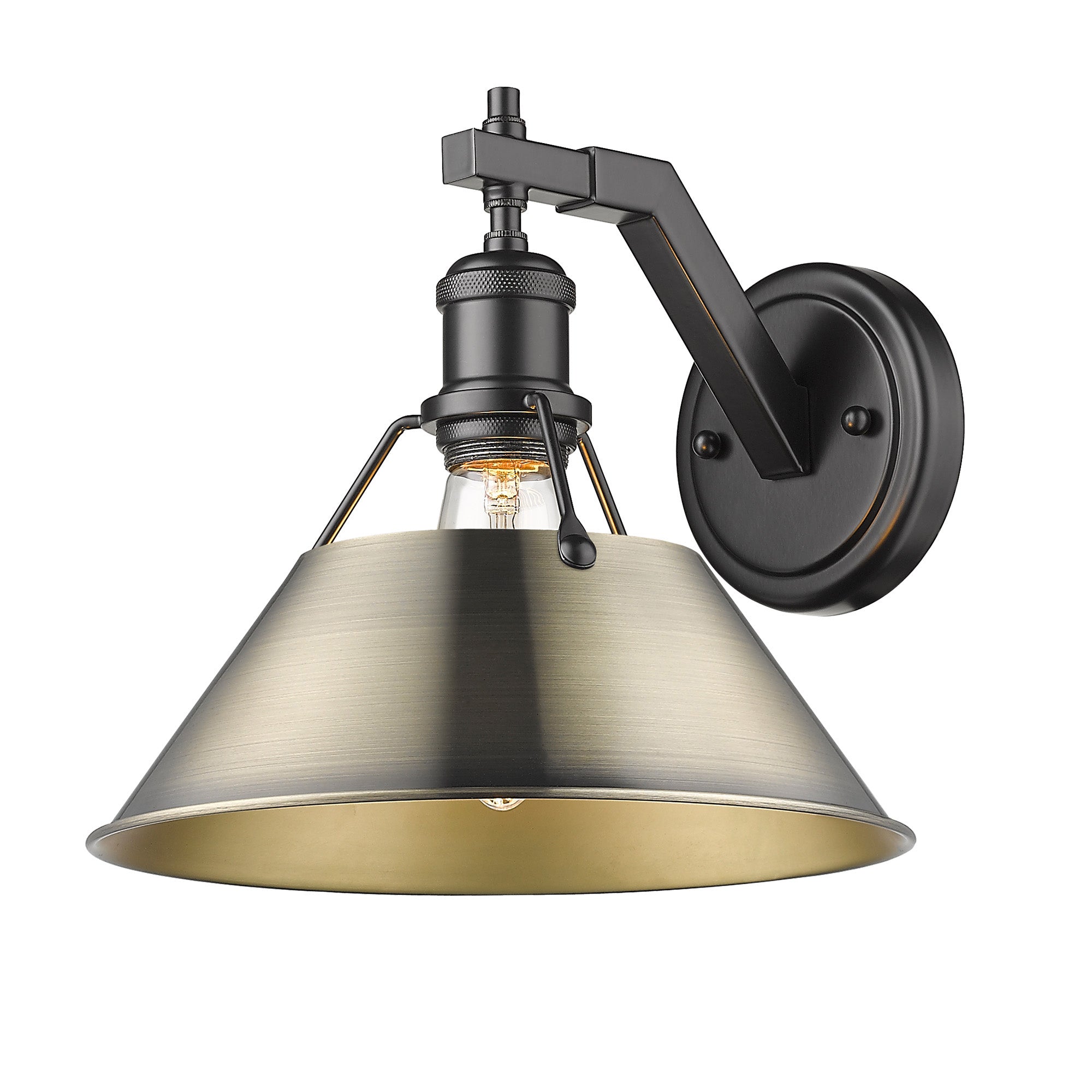 Orwell 1-Light Wall Sconce in Matte Black with Aged Brass - - Golden Lighting