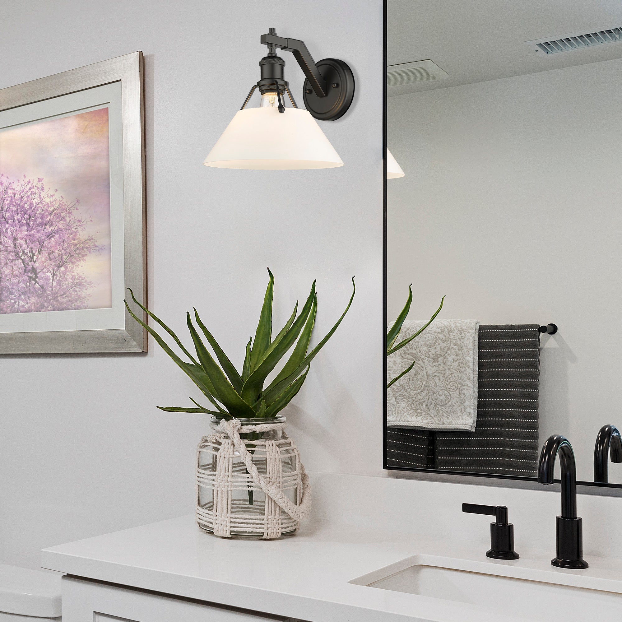 Yep by Golden Lighting Orwell 1-light Wall Sconce in Matte Black and Opal Glass - - Golden Lighting