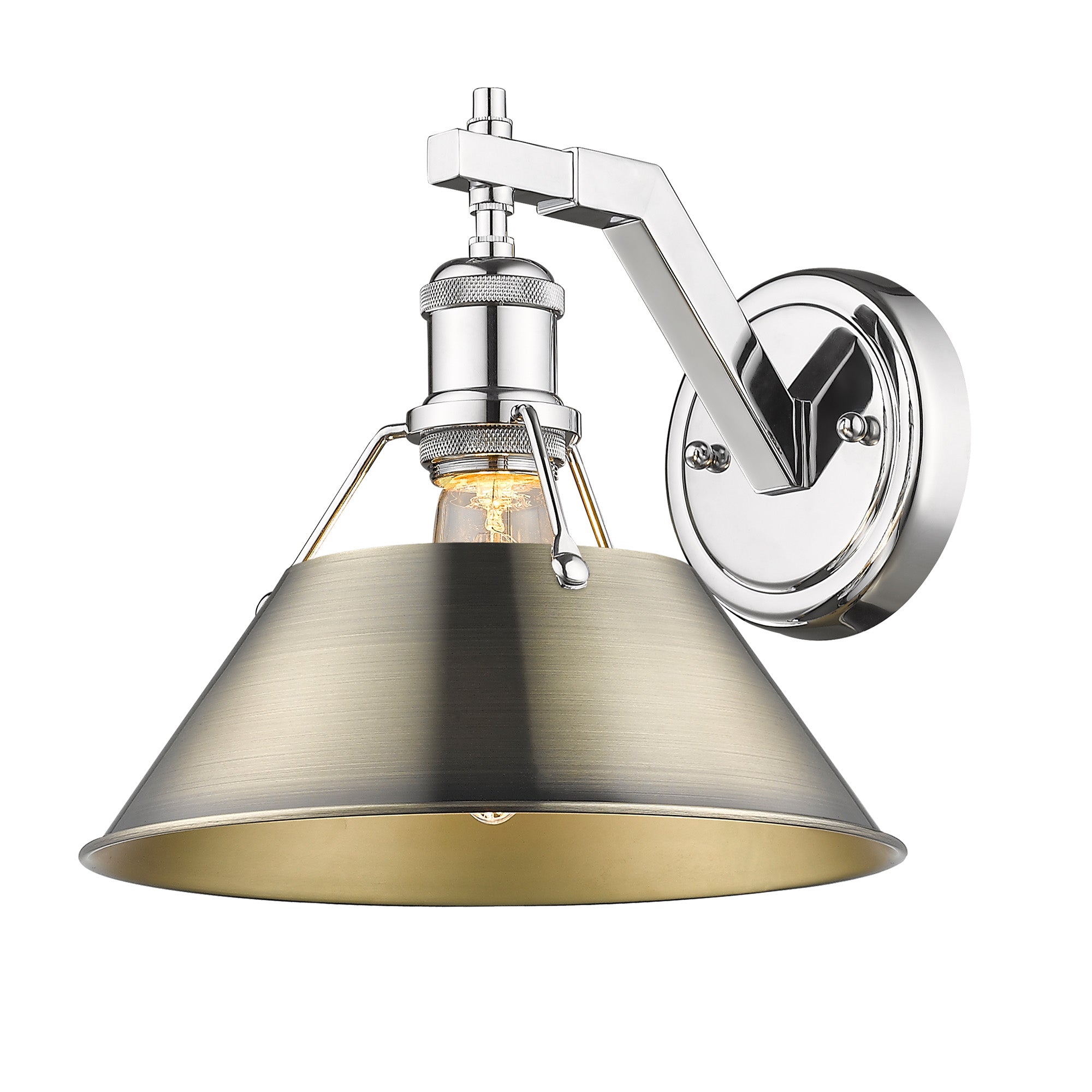 Orwell 1-Light Wall Sconce in Chrome with Aged Brass - - Golden Lighting