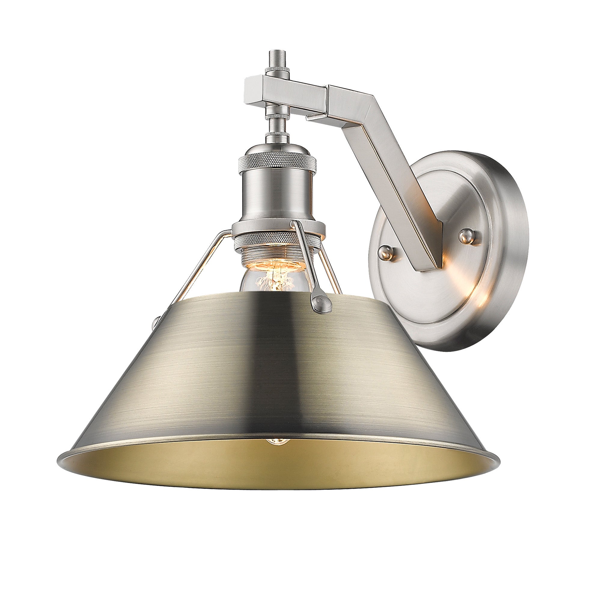 Orwell 1-Light Wall Sconce in Pewter with Aged Brass - - Golden Lighting