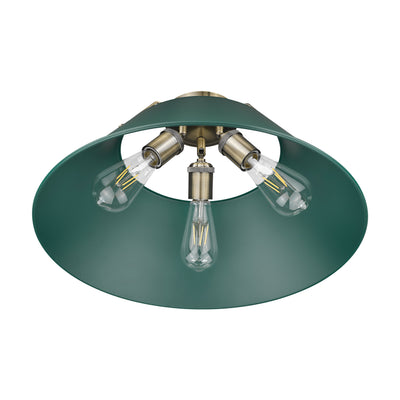 Yep by Golden Lighting Orwell 3-light Flush Mount in Aged Brass and Pine Green shade - - Golden Lighting
