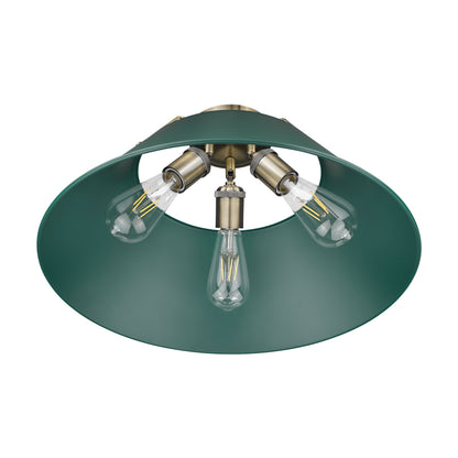 Yep by Golden Lighting Orwell 3-light Flush Mount in Aged Brass and Pine Green shade - - Golden Lighting