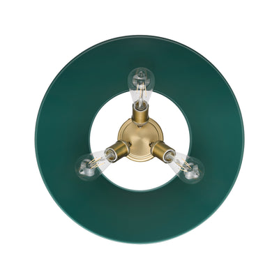 Yep by Golden Lighting Orwell 3-light Flush Mount in Brushed Champagne Brass and Pine Green shade - - Golden Lighting