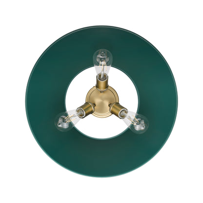 Yep by Golden Lighting Orwell 3-light Flush Mount in Brushed Champagne Brass and Pine Green shade - - Golden Lighting