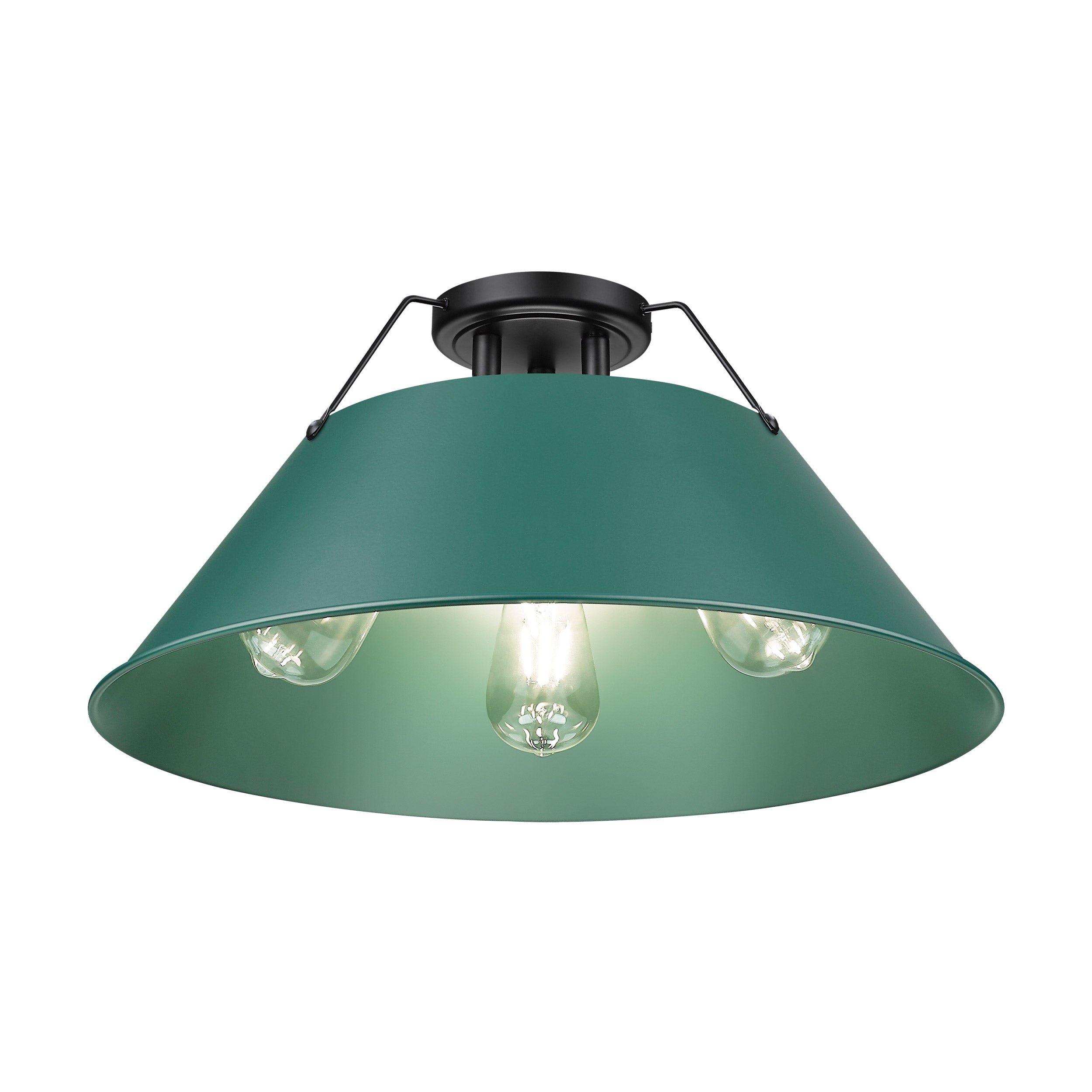 Yep by Golden Lighting Orwell 3-light Flush Mount in Matte Black and Pine Green shade - - Golden Lighting