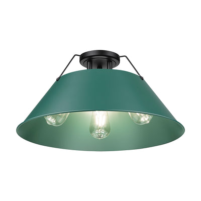 Yep by Golden Lighting Orwell 3-light Flush Mount in Matte Black and Pine Green shade - - Golden Lighting