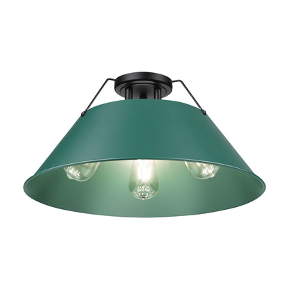 Yep by Golden Lighting Orwell 3-light Flush Mount in Matte Black and Pine Green shade - - Golden Lighting