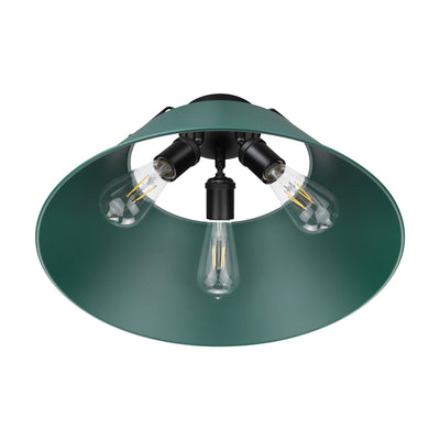 Yep by Golden Lighting Orwell 3-light Flush Mount in Matte Black and Pine Green shade - - Golden Lighting