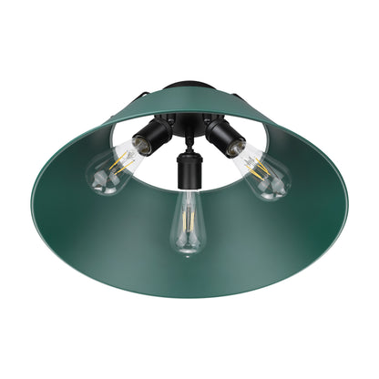 Yep by Golden Lighting Orwell 3-light Flush Mount in Matte Black and Pine Green shade - - Golden Lighting