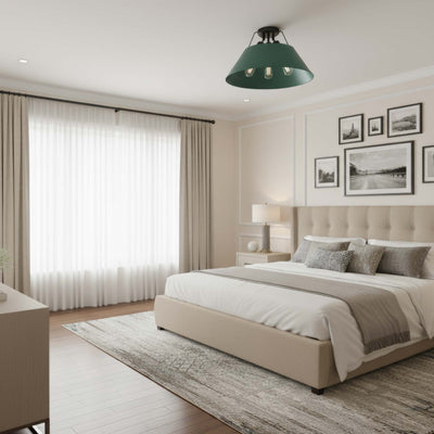 Yep by Golden Lighting Orwell 3-light Flush Mount in Matte Black and Pine Green shade - - Golden Lighting