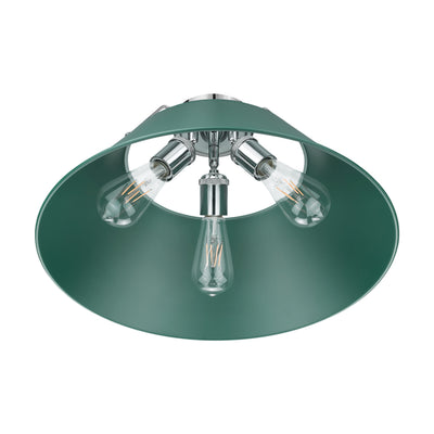 Yep by Golden Lighting Orwell 3-light Flush Mount in Chrome and Pine Green shade - - Golden Lighting