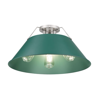 Yep by Golden Lighting Orwell 3-light Flush Mount in Pewter and Pine Green shade - - Golden Lighting