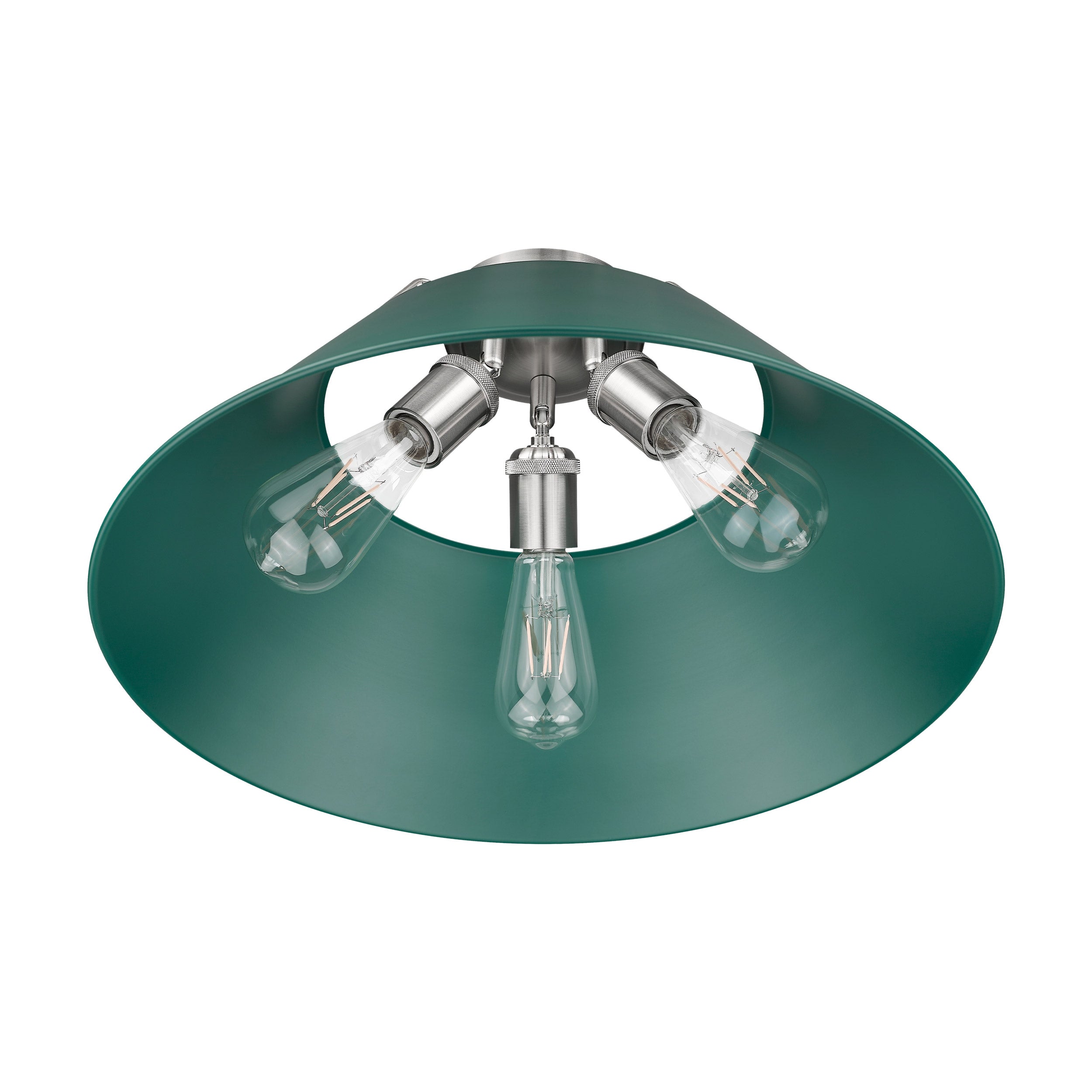 Yep by Golden Lighting Orwell 3-light Flush Mount in Pewter and Pine Green shade - - Golden Lighting